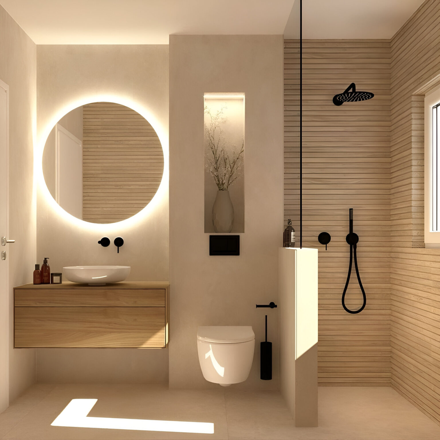 Bathroom Remodeling in Berkeley 32 a bathroom with a round mirror and a toilet