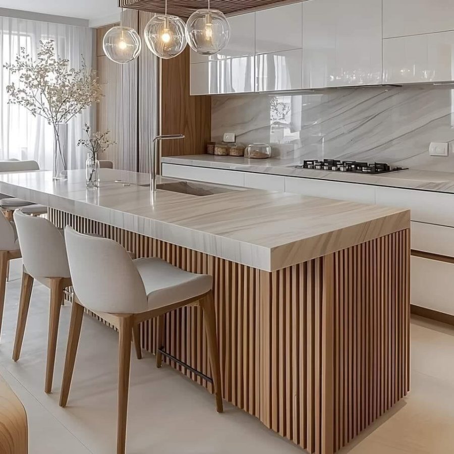 a kitchen with a large island. best kitchen remodeling in Dublin