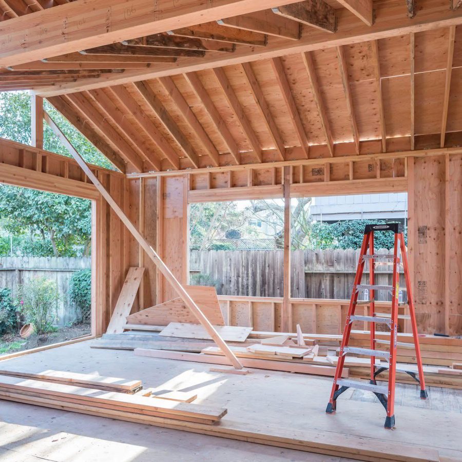 adu a ladder in a wood adu frame. Expert construction. The best ADU Builder in Alameda