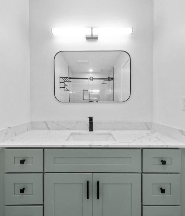 Bathroom Remodeling in Sunnyvale12 bathroom remodelers in Sunnyvale. Sage green vanity with a white marble top and a mirror above the sink
